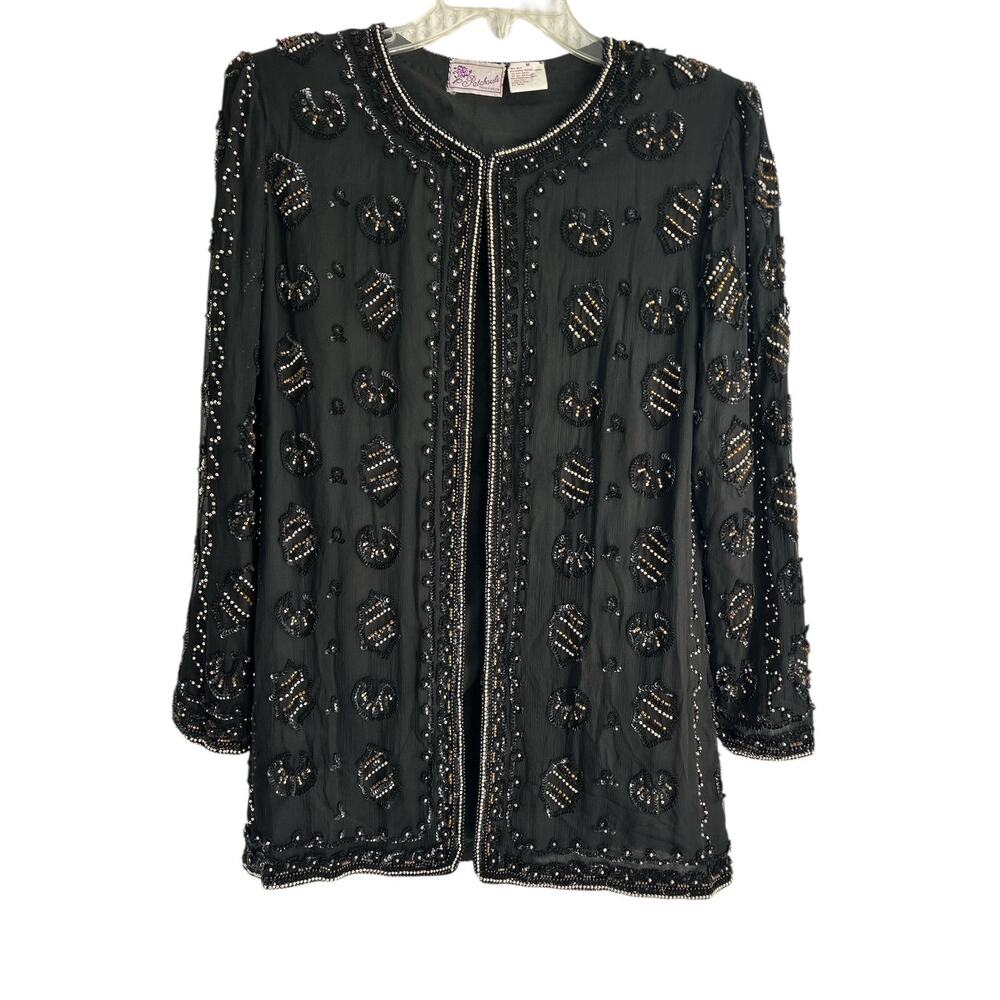 ViTG Patchouli Womens Size Medium 100% Silk Black Beaded Sequined Evening Jacket